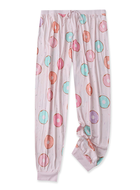 大码印花睡裤春夏季新款外贸女装松紧腰系带宽松收口家居裤16332