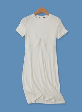 螺纹针织裙夏季新款外贸女时尚百搭修身圆领套头短袖连衣裙15204