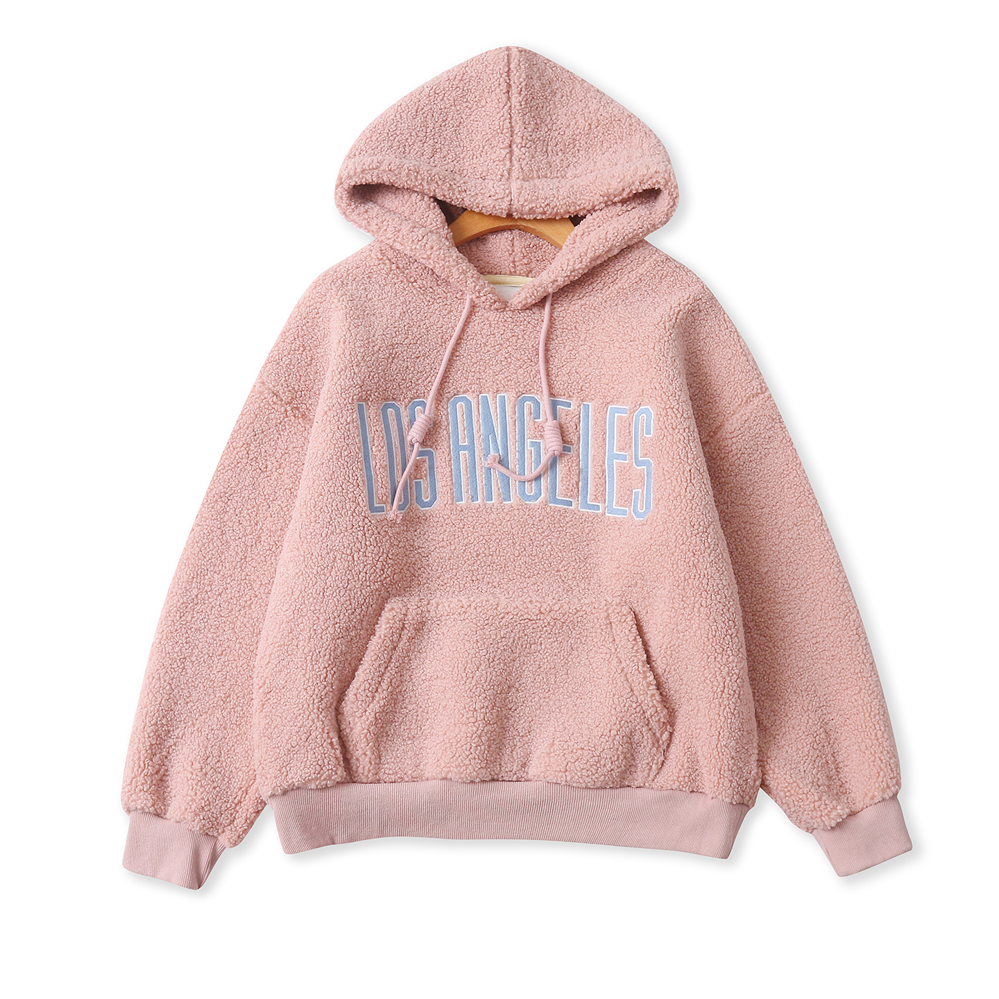 刺绣羊羔毛卫衣冬新款外贸女装保暖宽松一体绒长袖连帽外套18864