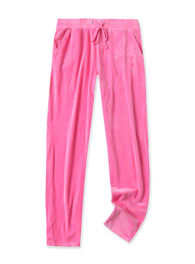 金丝绒长裤春季新款外贸女装休闲糖果色高腰修身小脚运动裤17489