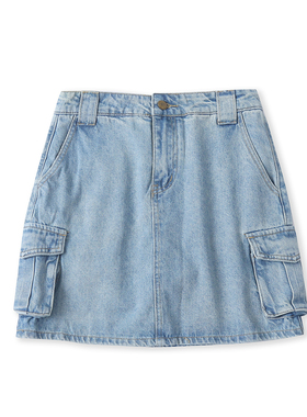 工装牛仔短裙夏季新款外贸女装时尚百搭复古水洗修身半身裙18641