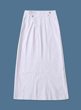 不规则牛仔长裙夏季新款外贸女装百搭高腰显瘦后开叉半身裙18311