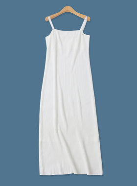 吊带螺纹长裙夏季新款外贸女装百搭宽松可调节双肩带连衣裙18480