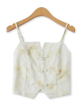 提花国风吊带夏秋季新款外贸女装新中式盘扣装饰修身短背心18697