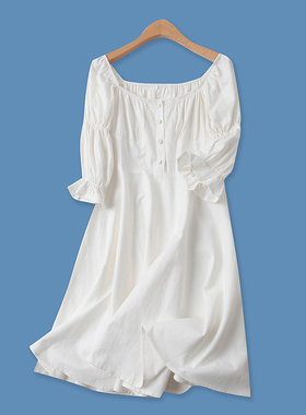 方领连衣裙春夏新款外贸女装优雅减龄高腰显瘦泡泡袖中长裙14078