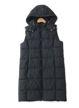 连帽棉马甲冬季新款外贸女装百搭保暖中长显瘦无袖拉链背心15795