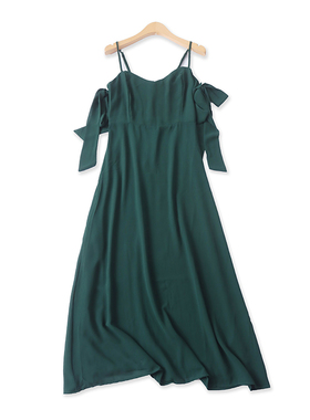 吊带裙夏新款外贸女装百搭时尚后拉链绑带露背高腰显瘦长裙17992