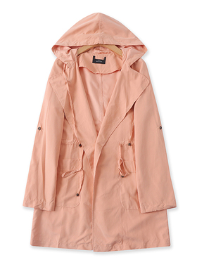 水洗棉连帽风衣春新款外贸女百搭休闲收腰显瘦系带长袖外套12191