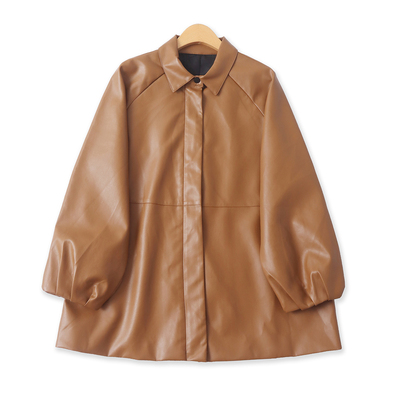 PU皮外套秋季新款外贸女装百搭休闲翻领长袖宽松拉链夹克衫18462