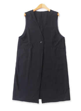 日单中长马甲秋新款外贸女装休闲一粒扣双口袋宽松无袖外套18742