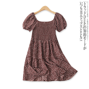 碎花裙夏季新款外贸女装时尚百搭修身显瘦一字领套头连衣裙15424