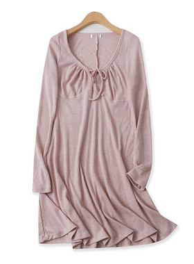 亮丝针织裙春季新款外贸女装时尚深圆领系带收腰长袖打底裙16322