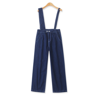 牛仔背带裤秋季新款外贸女装百搭显瘦可调节宽窄肩直筒长裤18543