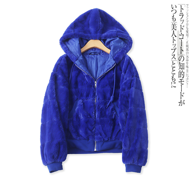仿貂毛绒冬季新外贸女装时尚百搭宽松拉链连帽保暖长袖外套17459