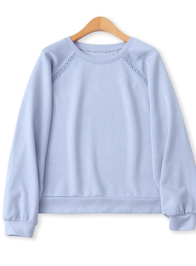 空气层拼接卫衣秋新款外贸女百搭圆领宽松大码插肩长袖上衣18525