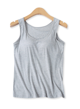 莫代尔无袖背心夏新款外贸女装百搭糖果色修身一体胸垫上衣17722