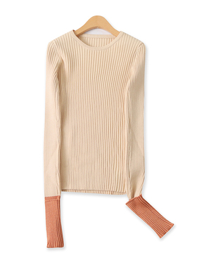 针织打底衫秋季新款外贸女装时尚拼色亮丝长袖套头修身毛衣17162