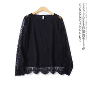 春夏新款 镂空长袖 外贸女装 圆领修身 套头上衣18120 百搭时尚 蕾丝衫