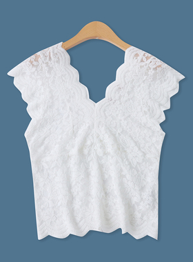 蕾丝背心夏季新款外贸女装时尚百搭V领镂空透视显瘦无袖上衣18346