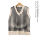 外贸女装 千鸟格针织马甲秋季 新款 休闲百搭螺纹拼接宽松背心17109