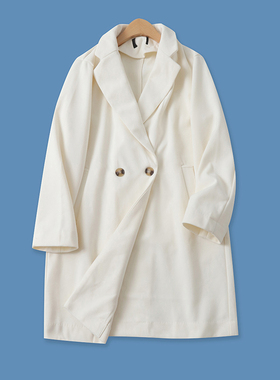 双排扣呢大衣秋秋新款外贸女装中长时尚百搭西装领长袖外套15899
