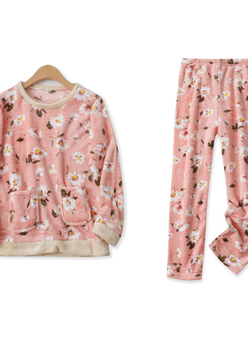 法兰绒套装冬季新款女装保暖卡通印花长袖套头上衣+松紧长裤9162