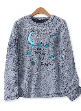 大码绒衫冬季新款外贸女装减龄刺绣圆领显瘦长袖套头保暖上衣9264