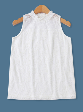 日单无袖蕾丝衫夏季新款外贸女装百搭甜美镂空修身套头上衣18538