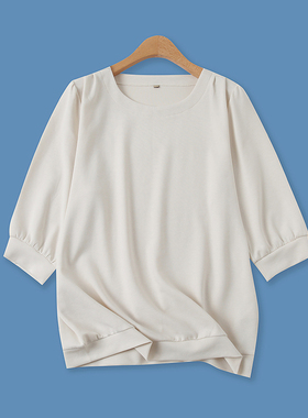 空气层T恤春夏新款外贸女装百搭休闲圆领宽松五分袖套头上衣14742