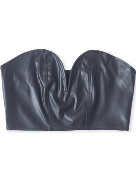 性感辣妹装夏新款外贸女装时尚百搭V字修身短款露背PU皮抹胸18389