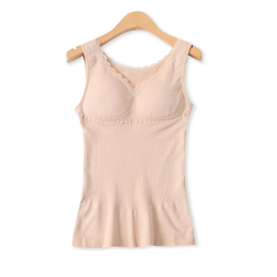 塑身蕾丝边带胸垫内搭上衣19542 外贸女装 毛圈棉保暖背心春季 新款