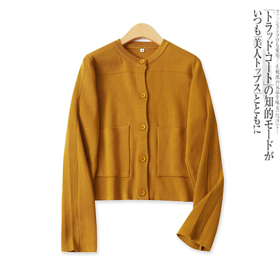 针织开衫秋季新款外贸女装百搭修身高弹力单排前扣长袖外套18159