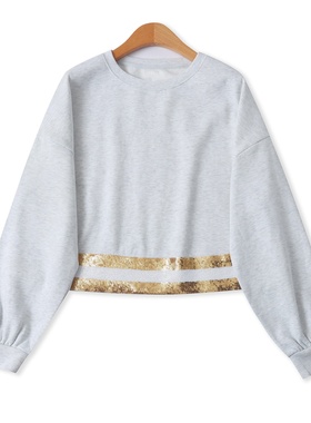 大版型亮片卫衣秋季新款外贸女装休闲宽松圆领长袖薄绒上衣19102