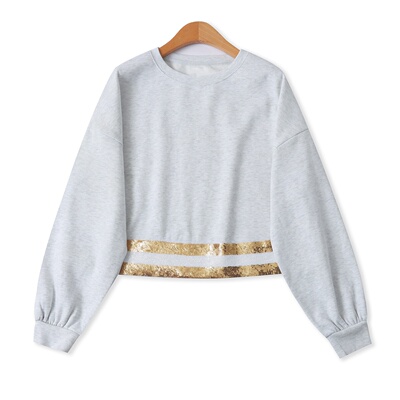 大版型亮片卫衣秋季新款外贸女装休闲宽松圆领长袖薄绒上衣19102