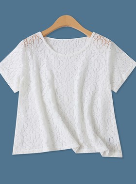日单镂空蕾丝衫夏季新款外贸女装百搭圆领宽松短袖套头罩衫17108