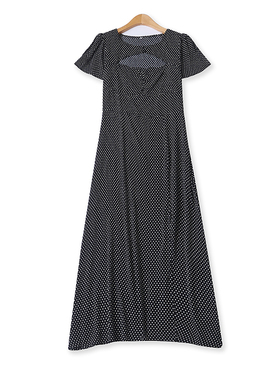 波点连衣裙夏季新款外贸女百搭减龄镂空高腰显瘦飞飞袖长l裙11431