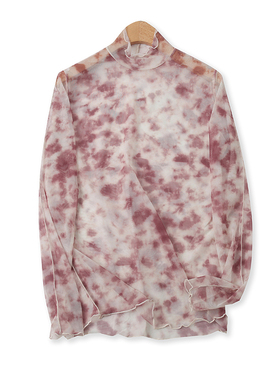 扎染网衫春夏季新款外贸女装性感透视百搭显瘦半高领长袖T恤14598