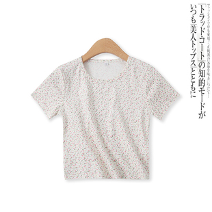 新款 甜美短款 碎花T恤夏季 外贸女装 套头上衣14318 圆领修身 弹力短袖