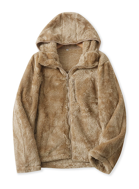 连帽毛毛衣冬新款外贸女装休闲保暖多口袋长袖拉链绒衫外套16108