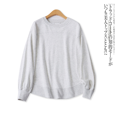 毛圈卫衣秋季新款外贸女装百搭宽松圆领螺纹拼接长袖套头衫18208