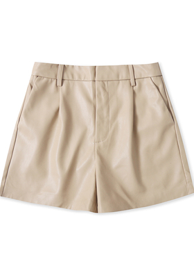 PU皮短裤秋冬新款外贸女装时尚百搭高腰斜插袋显瘦打底靴裤17434