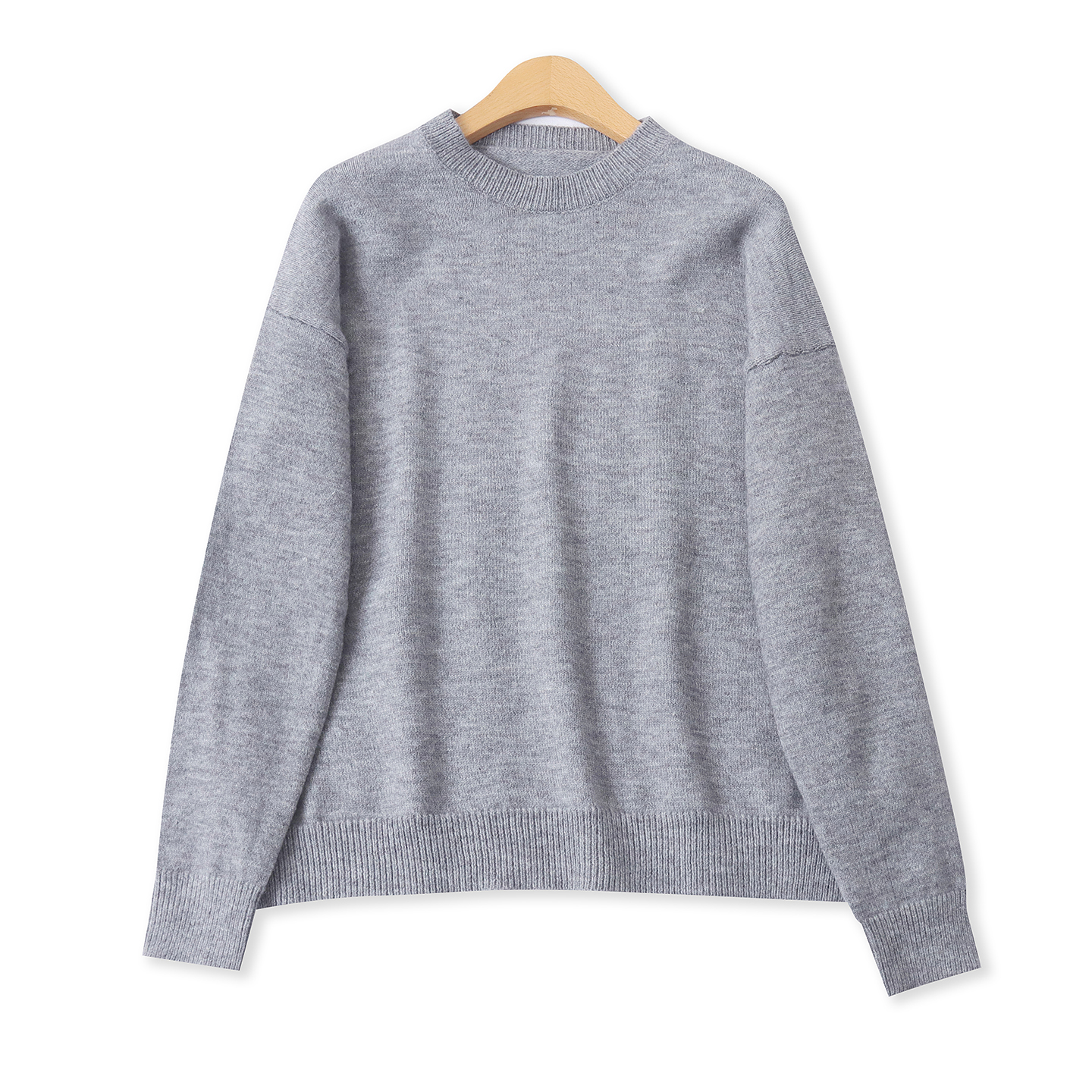 灰毛衣冬季新款外贸女装纯色百搭圆领宽松长袖针织打底上衣19302