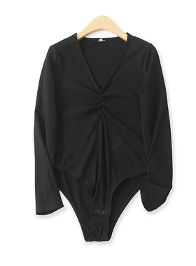 针织连体裤秋新款外贸女时尚内搭显瘦按扣底裆V领连衣短裤15355