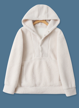 袋鼠兜绒外套秋冬新款外贸女装休闲宽松连帽长袖羊羔帽卫衣18723