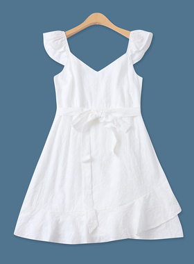 镂空刺绣棉连衣裙夏季新款外贸女装时尚甜美荷叶边无袖短裙18424