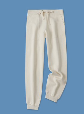 束口针织裤秋季新款外贸女装休闲百搭松紧高腰系带显瘦长裤15718