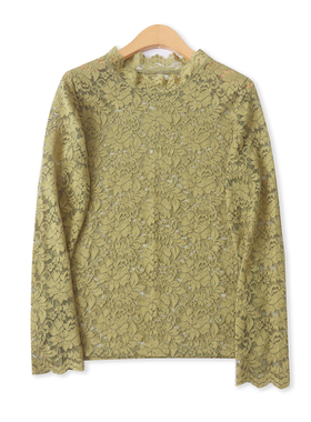 镂空蕾丝小衫秋季新款外贸女装百搭时尚花边领修身长袖上衣18451