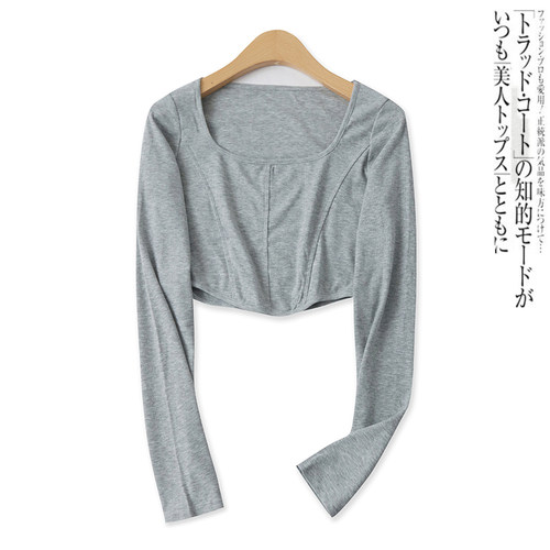 长袖露脐打底衫百搭高弹力显瘦