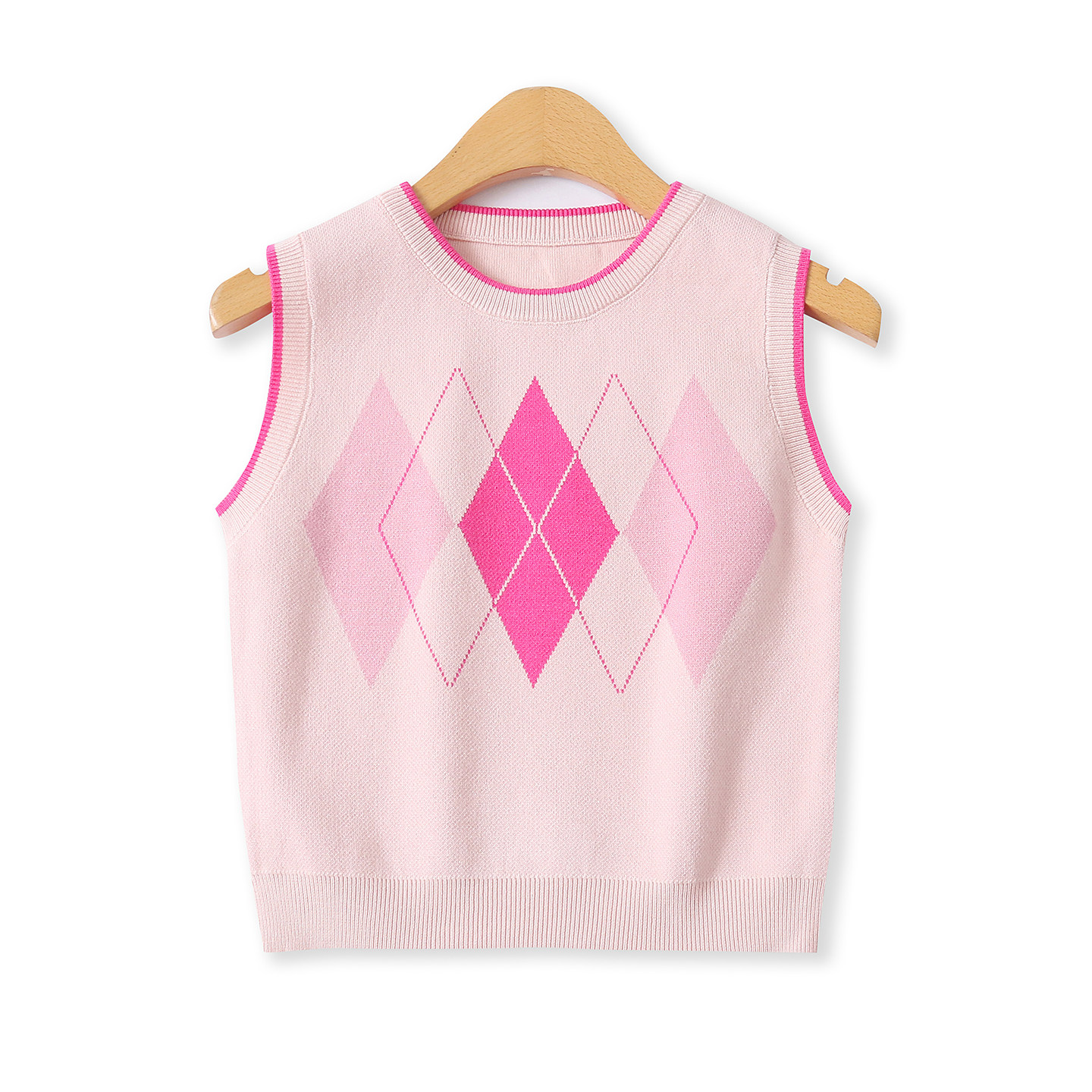 针织粉马甲秋季新款外贸女装百搭菱格短款修身无袖拼色背心18842,女装/女士精品,马夹,淘宝优惠券,粉丝福利购,淘宝优惠卷