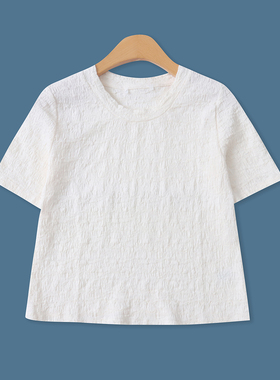 泡泡褶皱T恤夏季新款外贸女装时尚百搭修身弹力圆领短袖上衣18413